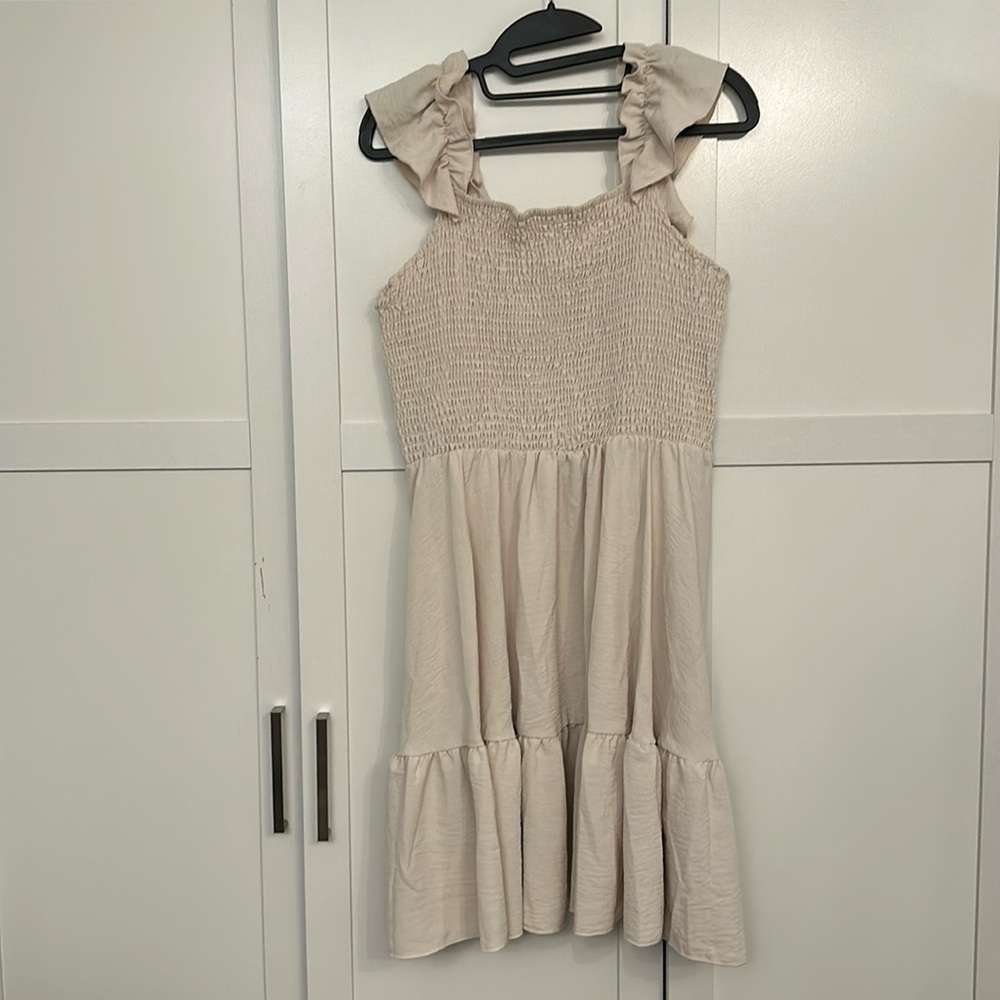 Solid Ruffle Hem Shirred Dress